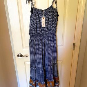 Midi dress.  Tassel shoulder tie.  Size M.